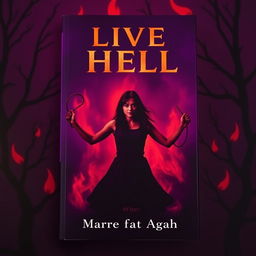 A captivating book cover design featuring a dark purple background dramatically illuminated by vibrant red flames