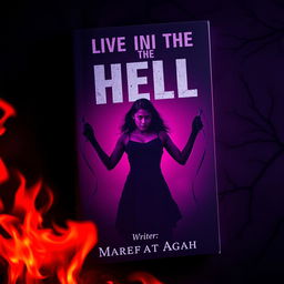 A captivating book cover design featuring a dark purple background dramatically illuminated by vibrant red flames