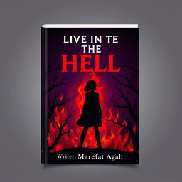 A captivating book cover design featuring a dark purple background ablaze with vibrant red fire