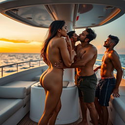 A sensual scene on a luxurious yacht featuring a cute 18-year-old Indian woman with long legs, inspired by the beauty of Disha Patani