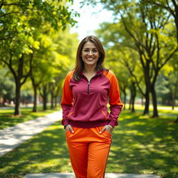 A beautiful Colombian woman aged between 35 and 40, with long hair styled in a short look, standing full-length