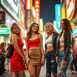 A captivating scene featuring a group of attractive young women, showcasing diverse styles and alluring outfits
