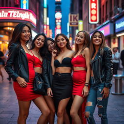 A captivating scene featuring a group of attractive young women, showcasing diverse styles and alluring outfits
