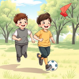 An illustration of two children in a park during the morning, wearing smart and modest sports clothing
