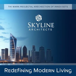 An elegant and modern advertising image for 'Skyline Architects', showcasing architectural designs that highlight innovative architecture