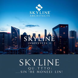 An elegant and modern advertising image for 'Skyline Architects', showcasing architectural designs that highlight innovative architecture