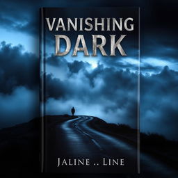 A striking book cover titled "Vanishing Dark" featuring a desolate landscape of a winding road disappearing into a thick fog