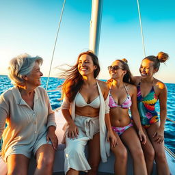An image of three women of different ages on a sailboat, showcasing a rich diversity of life experiences
