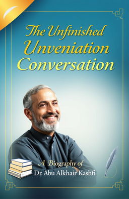 A visually captivating book cover design for 'The Unfinished Conversation: The Biography of Dr