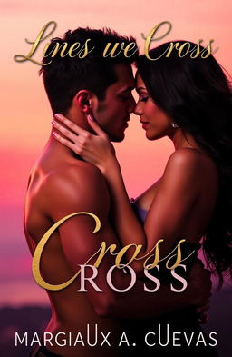 An elegant, romantic cover for an erotic romance novel titled 'Lines We Cross' by Margaux A