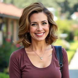 A beautiful American woman aged 40 to 45 with a fashionable hairstyle, shown in full body