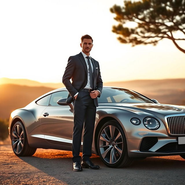 A stunning landscape-oriented image of a luxury car showcased in an elegant outdoor setting, measuring 1600x900 pixels