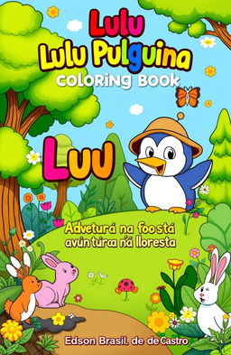 A whimsical and colorful cover design for a children's coloring book titled 'Lulu Pulguina'