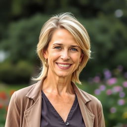 A beautiful American woman aged 40 to 45 with a fashionable hairstyle, shown in full body