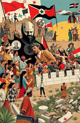 An evocative and symbolic illustration of a chronicle depicting struggle, separatism, and change throughout history