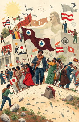 An evocative and symbolic illustration of a chronicle depicting struggle, separatism, and change throughout history