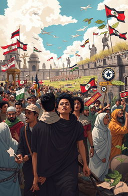 An evocative and symbolic illustration of a chronicle depicting struggle, separatism, and change throughout history