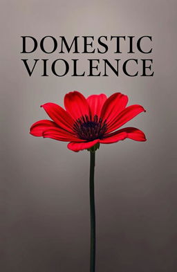 A striking image of a single red flower at the center, symbolizing the theme of domestic violence