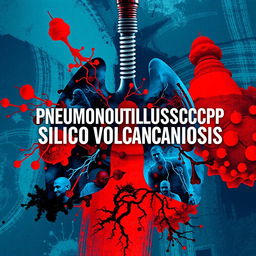 A captivating book cover for the title "Pneumonoultramicroscopicsilicovolcanoconiosis" featuring a unique and imaginative design