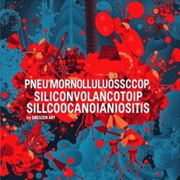 A captivating book cover for the title "Pneumonoultramicroscopicsilicovolcanoconiosis" featuring a unique and imaginative design
