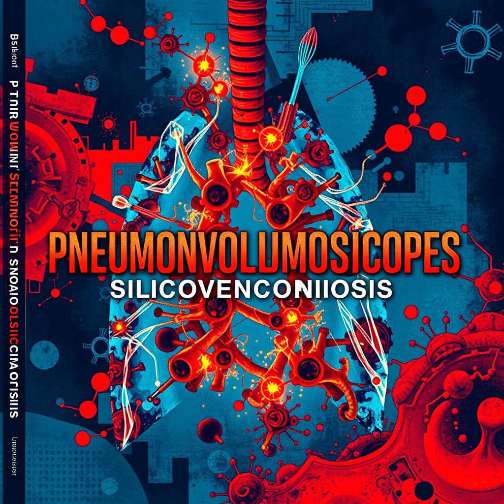 A captivating book cover for the title "Pneumonoultramicroscopicsilicovolcanoconiosis" featuring a unique and imaginative design