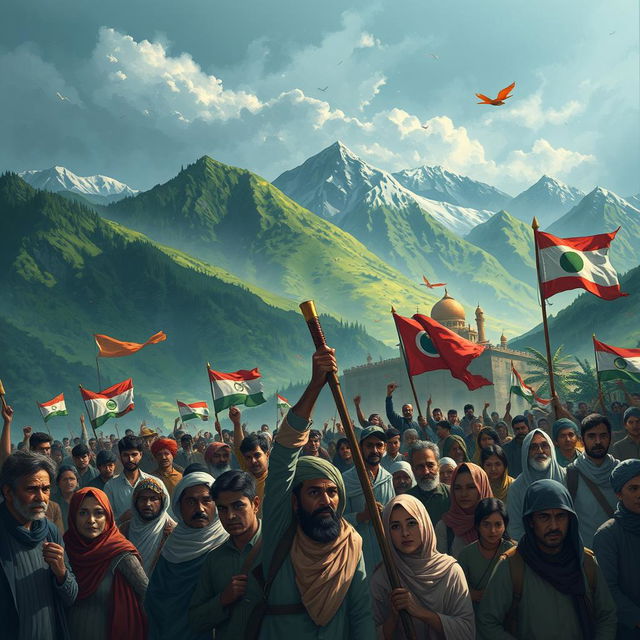 A powerful and evocative illustration representing the chronicle of struggle, separatism, and change in Kashmir