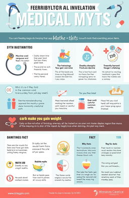 An informative infographic breaking down common medical myths, visually represented with engaging illustrations and easy-to-understand text