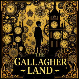 An enchanting book cover for the title "The Gallagher Land" featuring a rich steampunk theme