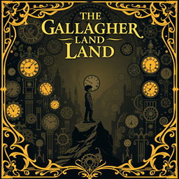 An enchanting book cover for the title "The Gallagher Land" featuring a rich steampunk theme