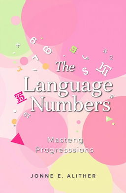 A whimsical and colorful book cover titled 'The Language of Numbers: Mastering Progressions' featuring a vibrant design with shades of pink, green, and mocha