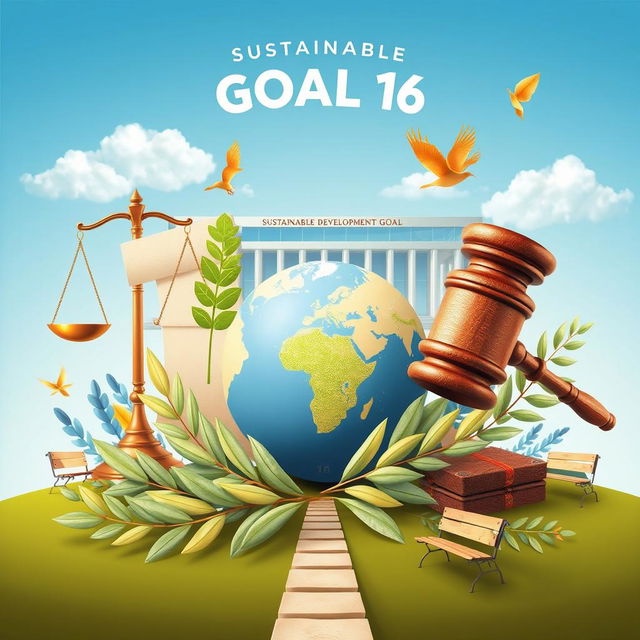 An artistic representation of Sustainable Development Goal 16, which focuses on promoting peaceful and inclusive societies for sustainable development, providing access to justice for all, and building effective, accountable institutions at all levels