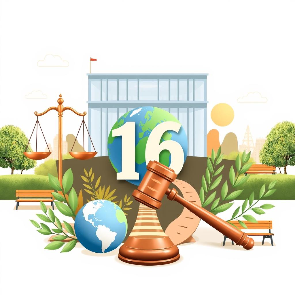 An artistic representation of Sustainable Development Goal 16, which focuses on promoting peaceful and inclusive societies for sustainable development, providing access to justice for all, and building effective, accountable institutions at all levels