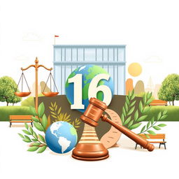 An artistic representation of Sustainable Development Goal 16, which focuses on promoting peaceful and inclusive societies for sustainable development, providing access to justice for all, and building effective, accountable institutions at all levels