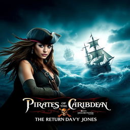 An epic movie poster for a fictional film titled 'Pirates of the Caribbean 6: The Return of Davy Jones