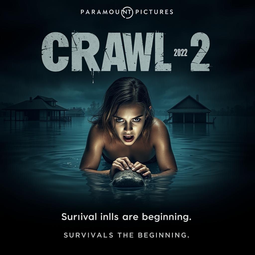 An intense teaser poster concept for 'Crawl - 2 (2025)', produced by Paramount Pictures