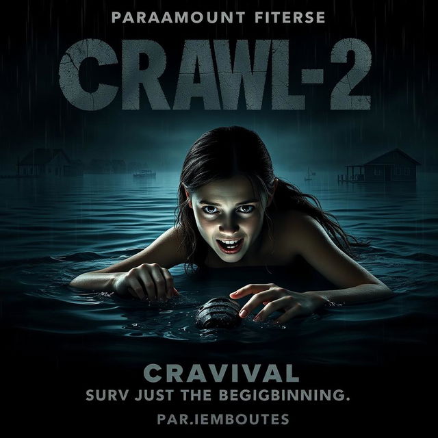 An intense teaser poster concept for 'Crawl - 2 (2025)', produced by Paramount Pictures