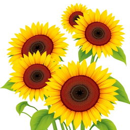 An illustration of sunflowers in full bloom against a clean white background