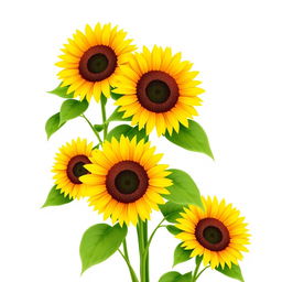 An illustration of sunflowers in full bloom against a clean white background