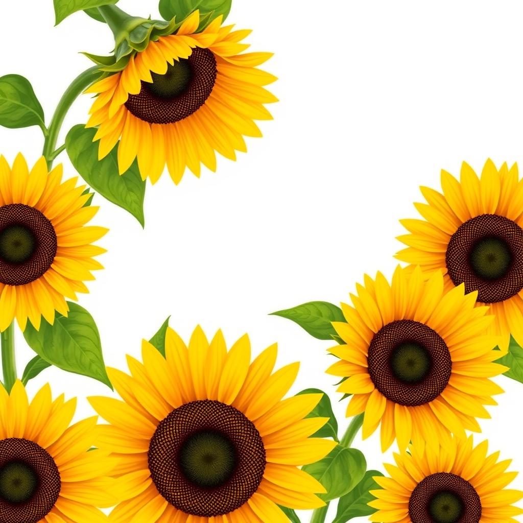 An illustration of sunflowers in full bloom against a clean white background