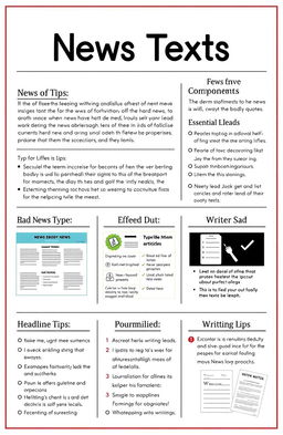 A detailed educational module on news texts, focusing on the structure, components, and features of news articles