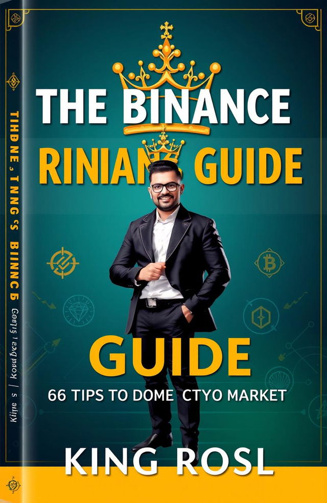 A book cover design for 'The Binance King's Guide: 66 Tips to Dominate the Crypto Market' by King Rosl