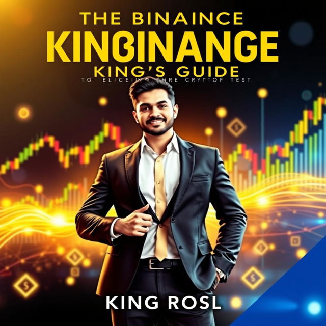 A striking book cover for 'The Binance King's Guide: 66 Tips to Dominate the Crypto Market' by King Rosl