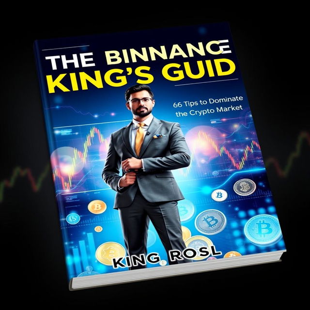 A captivating book cover for 'The Binance King's Guide: 66 Tips to Dominate the Crypto Market' by King Rosl