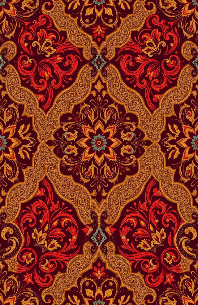 A beautiful ornate pattern featuring intricate designs inspired by traditional Middle Eastern or South Asian art