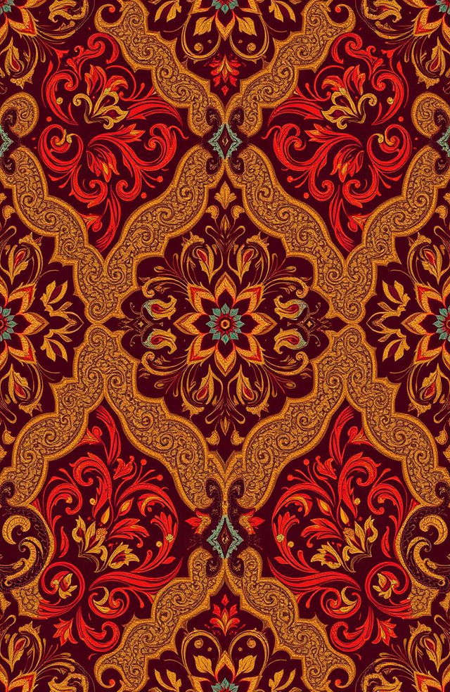 A beautiful ornate pattern featuring intricate designs inspired by traditional Middle Eastern or South Asian art