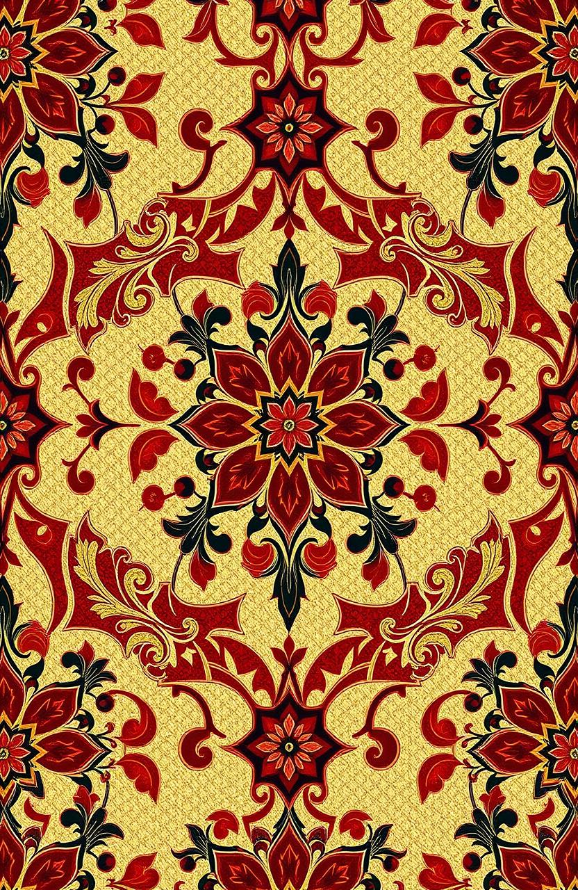 A beautiful ornate pattern featuring intricate designs inspired by traditional Middle Eastern or South Asian art