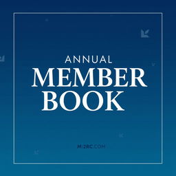 A solid cover design for an annual member book for M2RC, featuring a clean and minimalist aesthetic