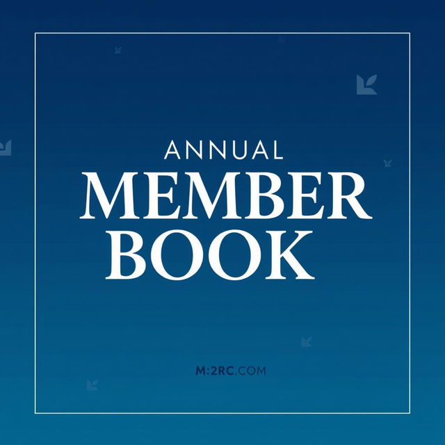 A solid cover design for an annual member book for M2RC, featuring a clean and minimalist aesthetic