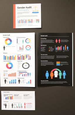 A detailed gender audit report presented in a professional format, showcasing comprehensive analysis and insights related to gender equality within an organization