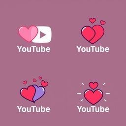 A series of logos for a YouTube channel centered around dating, featuring creative variations of hearts alongside iconic elements inspired by the YouTube logo, all without any text